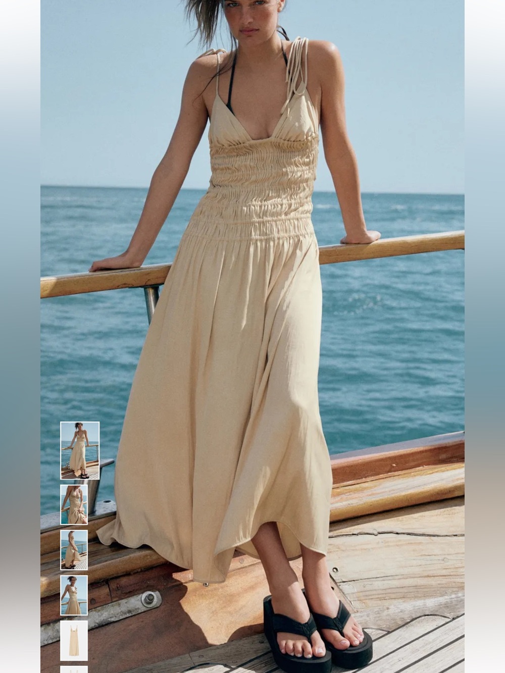 Zara Beige Maxi Sundress with Smocked Bodice
